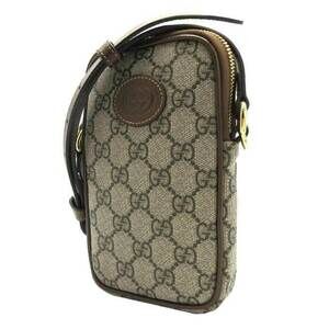 Gucci Shoulder Phone GG Earphone SUPREME Line Crossbody INTERLOCKING GG Case Tan